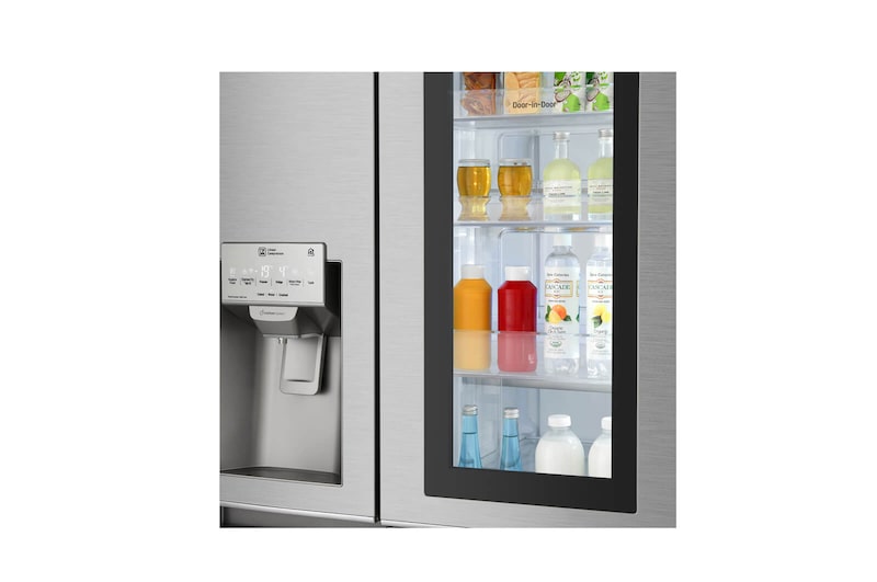 LG Nevecón InstaView Door-in-Door, Side by Side, capacidad 690 LTS, acabado STS, Inverter Linear Compresor, LS74SXSX
