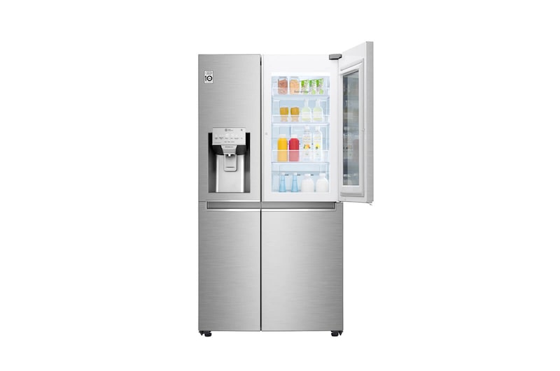 LG Nevecón InstaView Door-in-Door, Side by Side, capacidad 690 LTS, acabado STS, Inverter Linear Compresor, LS74SXSX