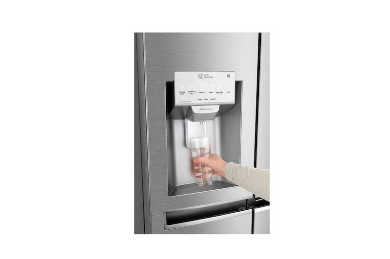 LG Nevecón InstaView Door-in-Door, Side by Side, capacidad 690 LTS, acabado STS, Inverter Linear Compresor, LS74SXSX