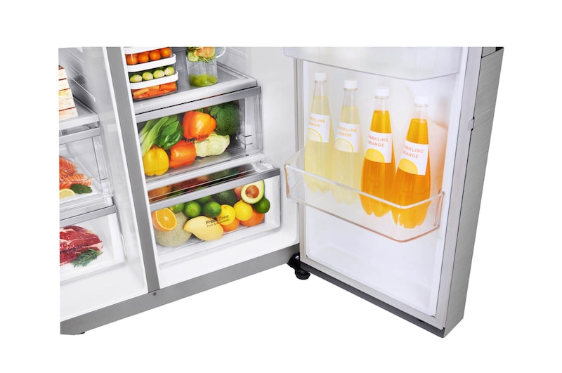 LG Nevecón InstaView Door-in-Door, Side by Side, capacidad 690 LTS, acabado STS, Inverter Linear Compresor, LS74SXSX