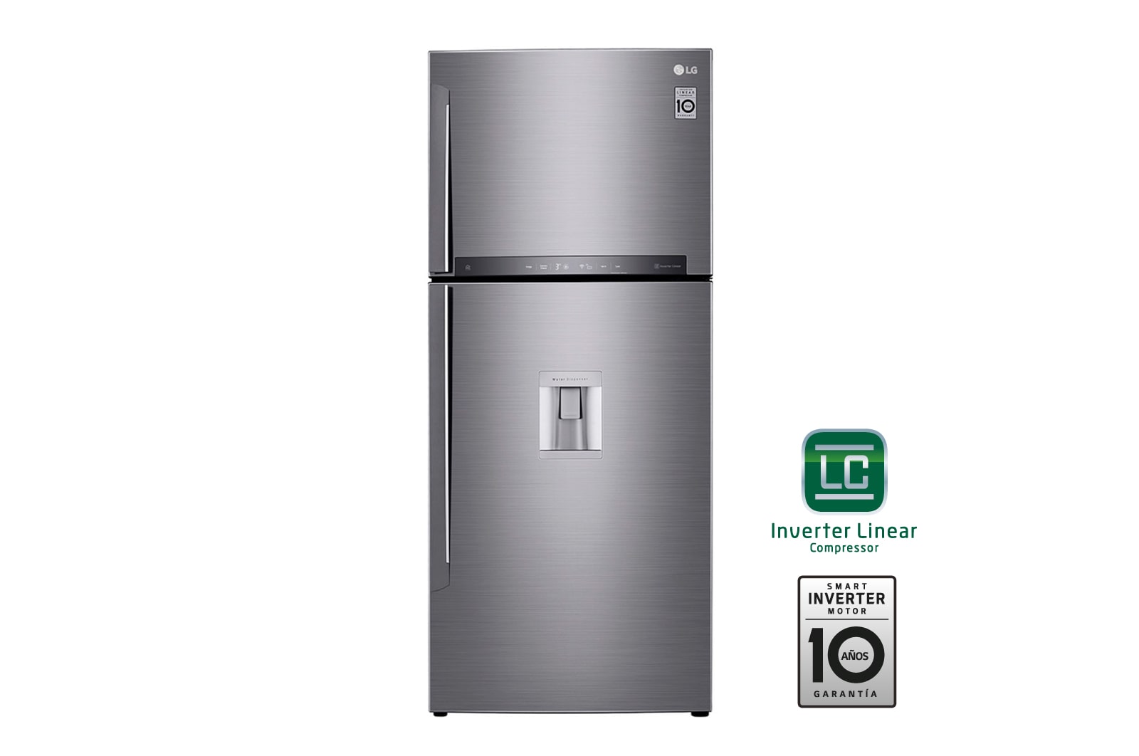 Vista frontal de Nevera Top Mount, Tecnología Door Cooling™ de 437 LTS, No frost, Acabado Platinum silver, Inverter Auto Ice Maker LT41AGPX