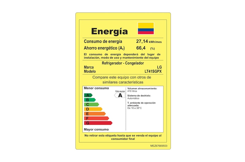 LG Nevera Top Mount, Tecnología Door Cooling™ de 437 LTS, No frost, Acabado Platinum silver, Filtro Hygiene Fresh+®, Inverter Lineal Compressor, LT41SGPX