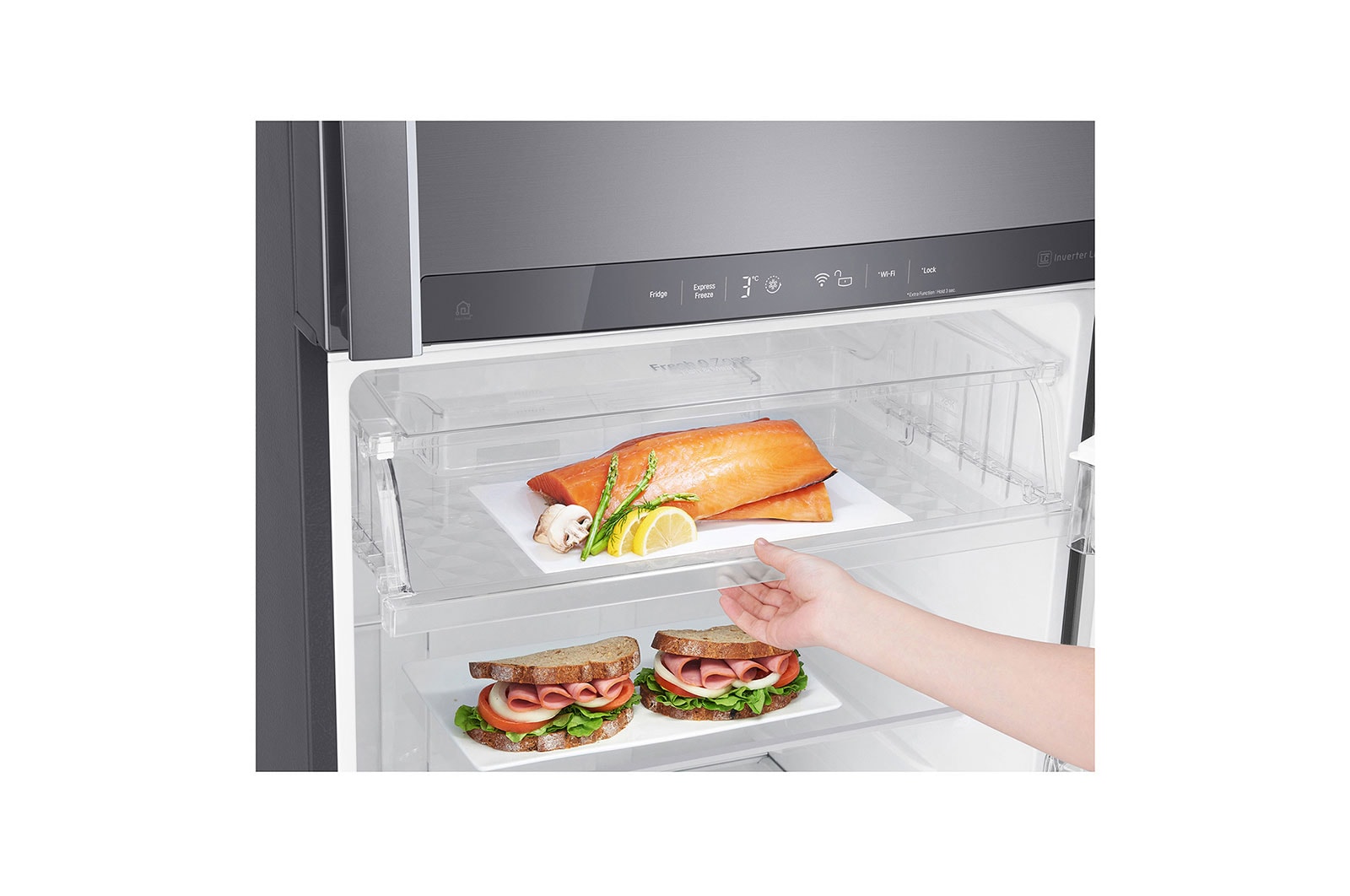 LG Nevera Top Mount Teconologia Door Cooling™, capacidad 471 LTS, No frost, Acabado Platinum silver, Filtro Hygiene Fresh+®, Inverter Lineal, LT44SGP