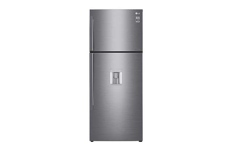 Vista frontal de Nevera Top Freezer Tecnología Door Cooling™, capacidad 471 LTS acabado Platinum Silver, Filtro Hygiene Fresh+®, Inverter Lineal Compressor LT44WGP