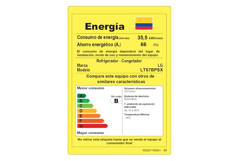 LG Nevera Top Mount Smart Inverter compressor, capacidad 553 L netos, acabado STS, Multi Air Flow, 10 años de garantia en motor, LT57BPSX