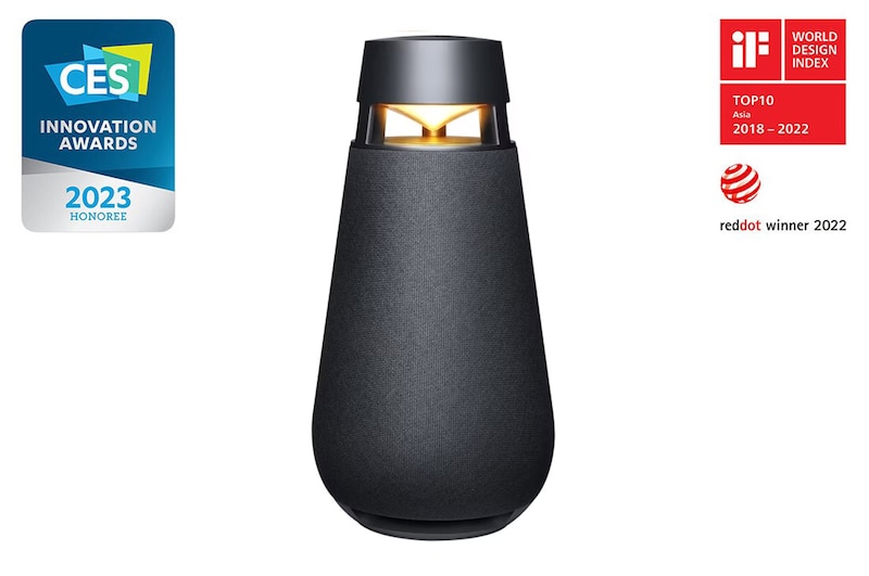 LG XBOOM360 XO3 Altavoz Bluetooth inalámbrico portátil con sonido omnidireccional 360˚ e iluminación ambiental, XO3QBK