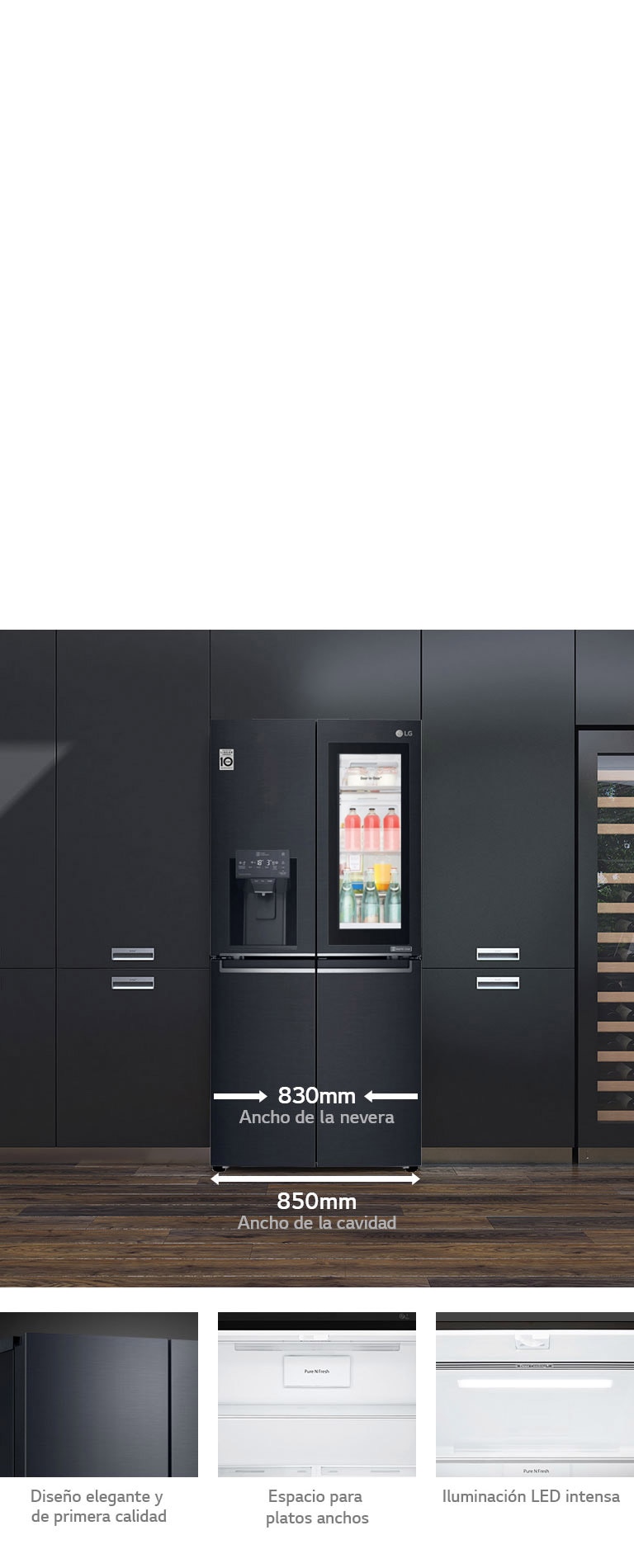 Puerta con ajuste elegante del Nevecon LG Instaview diseñada para adaptarse a espacios