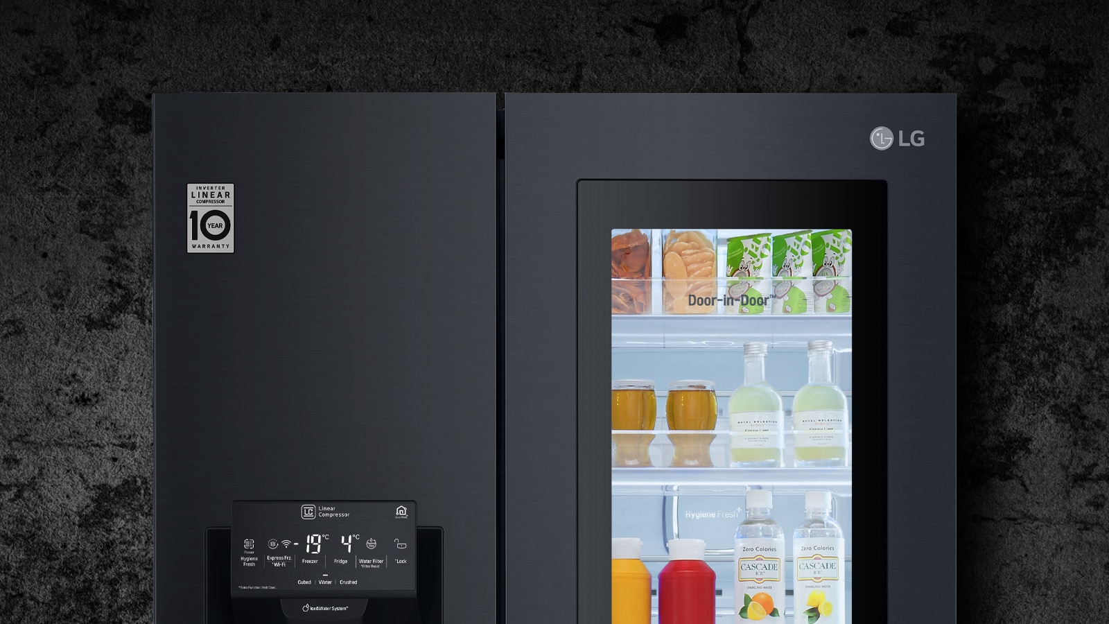 Nevecón Europeo LG LM57SXT InstaView activo se ven los alimentos