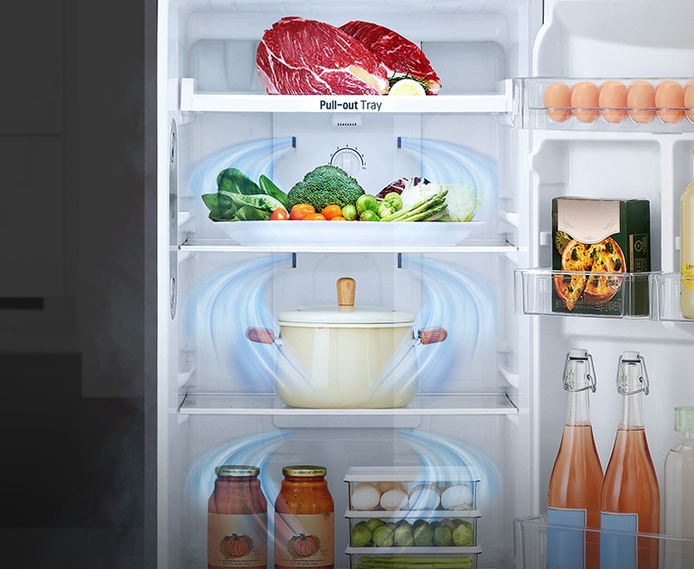 Multi Air Flow de LG distribuye el aire uniformemente en todo el refrigerador, manteniendo los alimentos frescos
