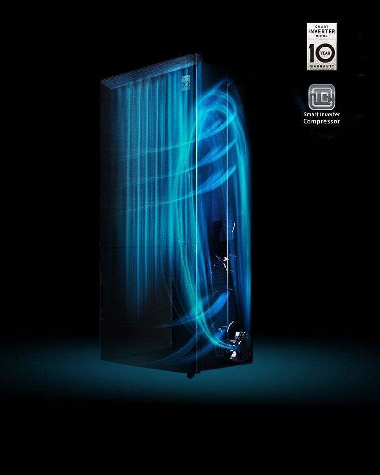 Nevera LG acero negro mate con compresor Inverter Smart que ahorra energía y mantiene los alimentos frescos por más tiempo