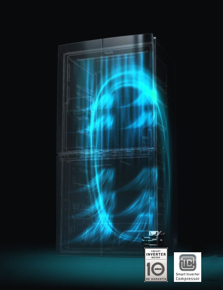 Compresor Inverter Smart en nevera LG acero negro mate.