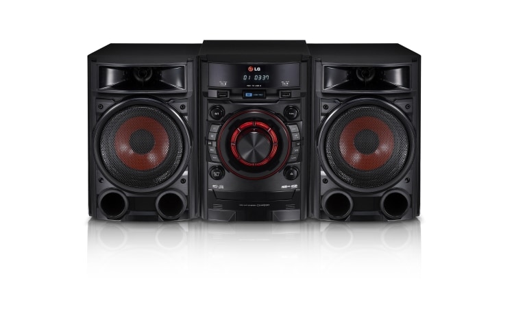 Vista frontal de Mini componente LG de referencia XBOOM CM4330. Sonido impresionante con 180w RMS CM4330
