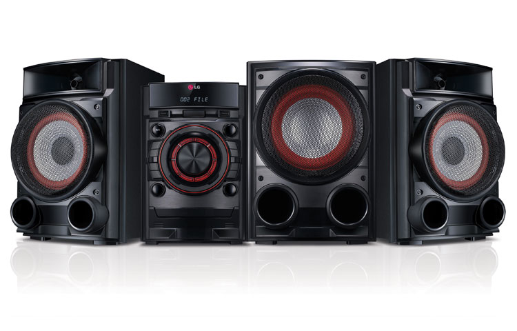 Vista frontal de Mini componente LG de referencia XBOOM CM4530. Sonido impresionante con 500w RMS CM4530