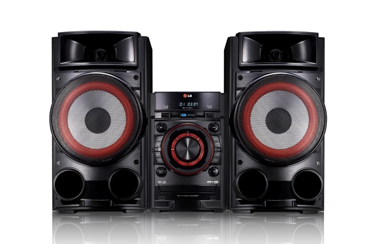 Vista frontal de Mini componente LG de referencia XBOOM CM4630. Sonido impresionante con 500w RMS CM4630