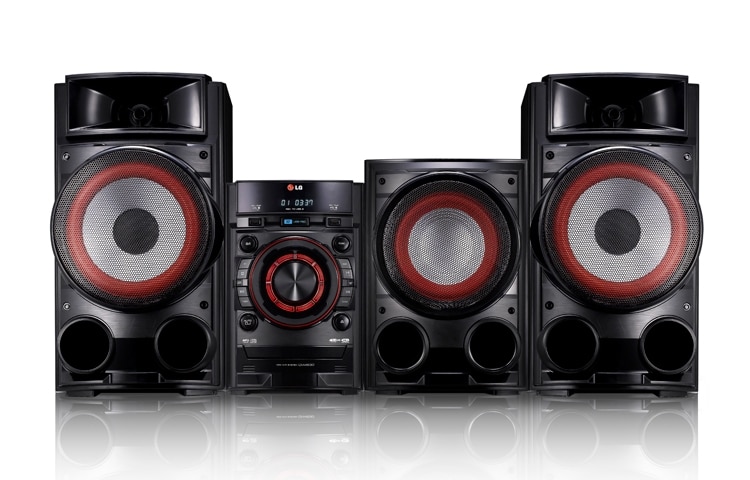 Vista frontal de Mini componente LG de referencia XBOOM CM4730B con 720w potencia RMS CM4730B