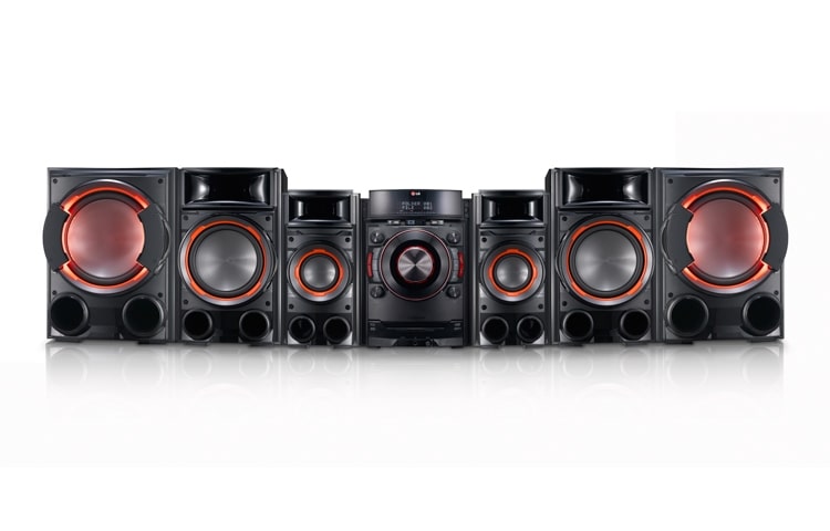 Vista frontal de LG XBOOM CM8530 Mini componente con 1800W de potencia y conectividad Bluetooth. 6 parlantes X-Metal llenos de sonido. CM8530