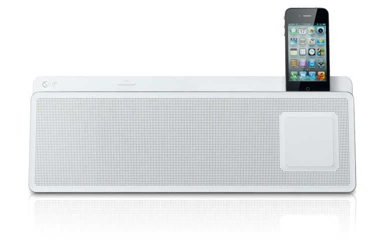 Vista frontal de Nuevo sistema de Audio LG ND5520, con doble puerto directo para iPod/iPhone/iPad y dispositivos Android ND5520