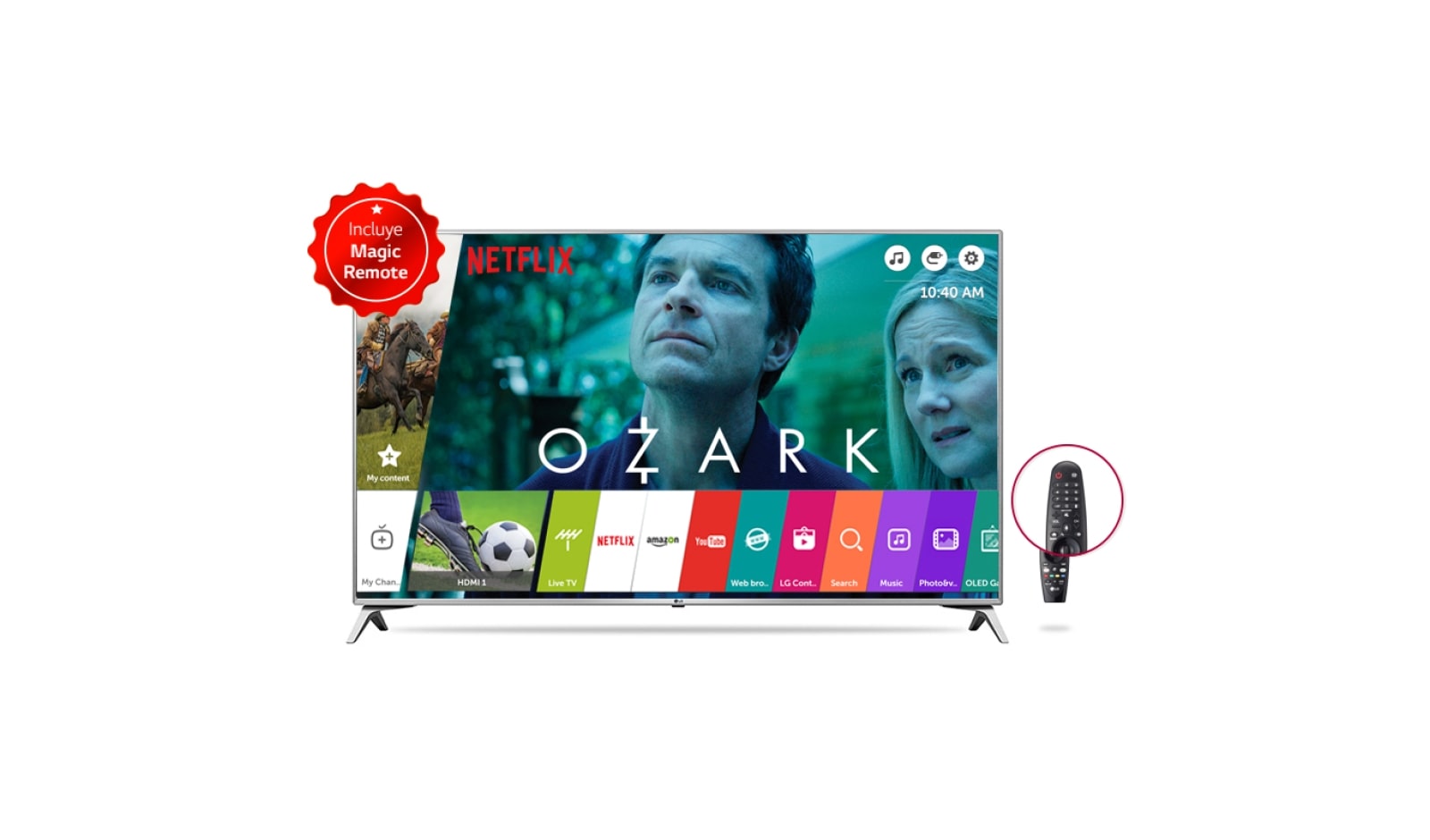 Vista frontal de Televisor LED Ultra HD 4K de 49 pulgadas, Diseño metalizado y pantalla IPS, con HDR, Smart TV webOS 3.5 49UJ651T