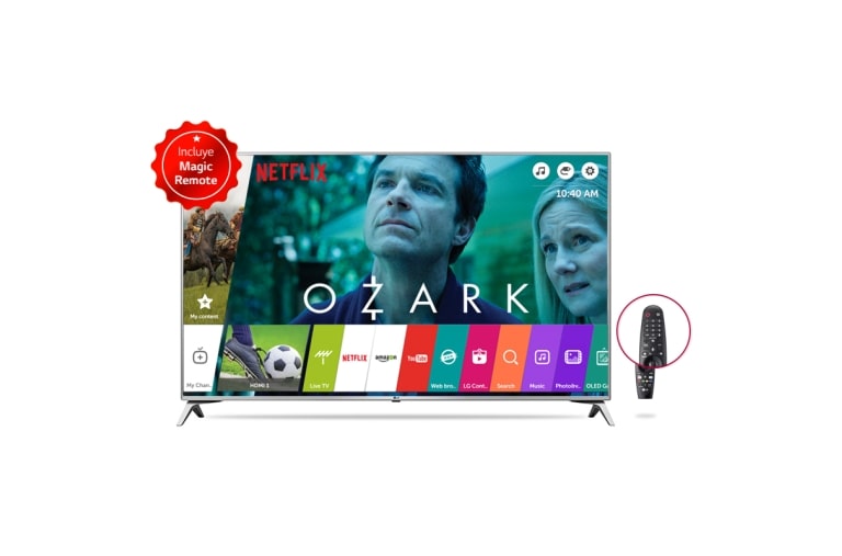 Vista frontal de Televisor LED Ultra HD 4K de 49 pulgadas, Diseño metalizado y pantalla IPS, con HDR, Smart TV webOS 3.5 49UJ651T