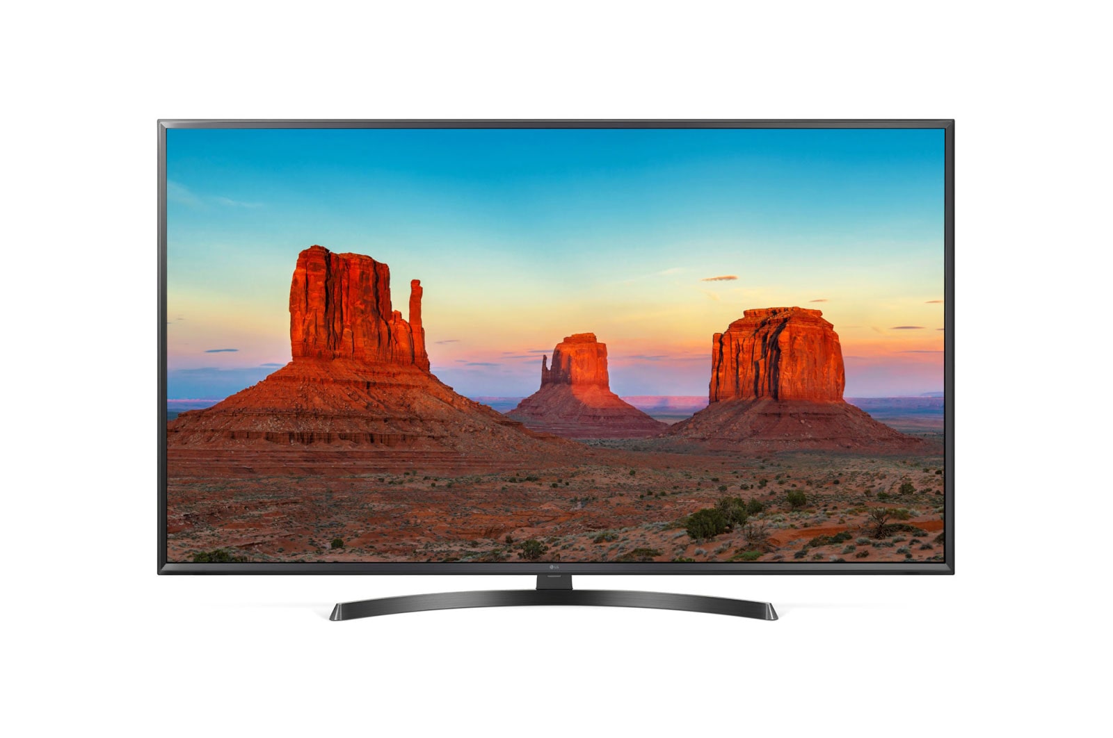 Vista frontal de TV LG UHD 55&#34;, Smart TV, 4K Active HDR, Sonido DTS VIRTUAL:X 55UK6350PDC