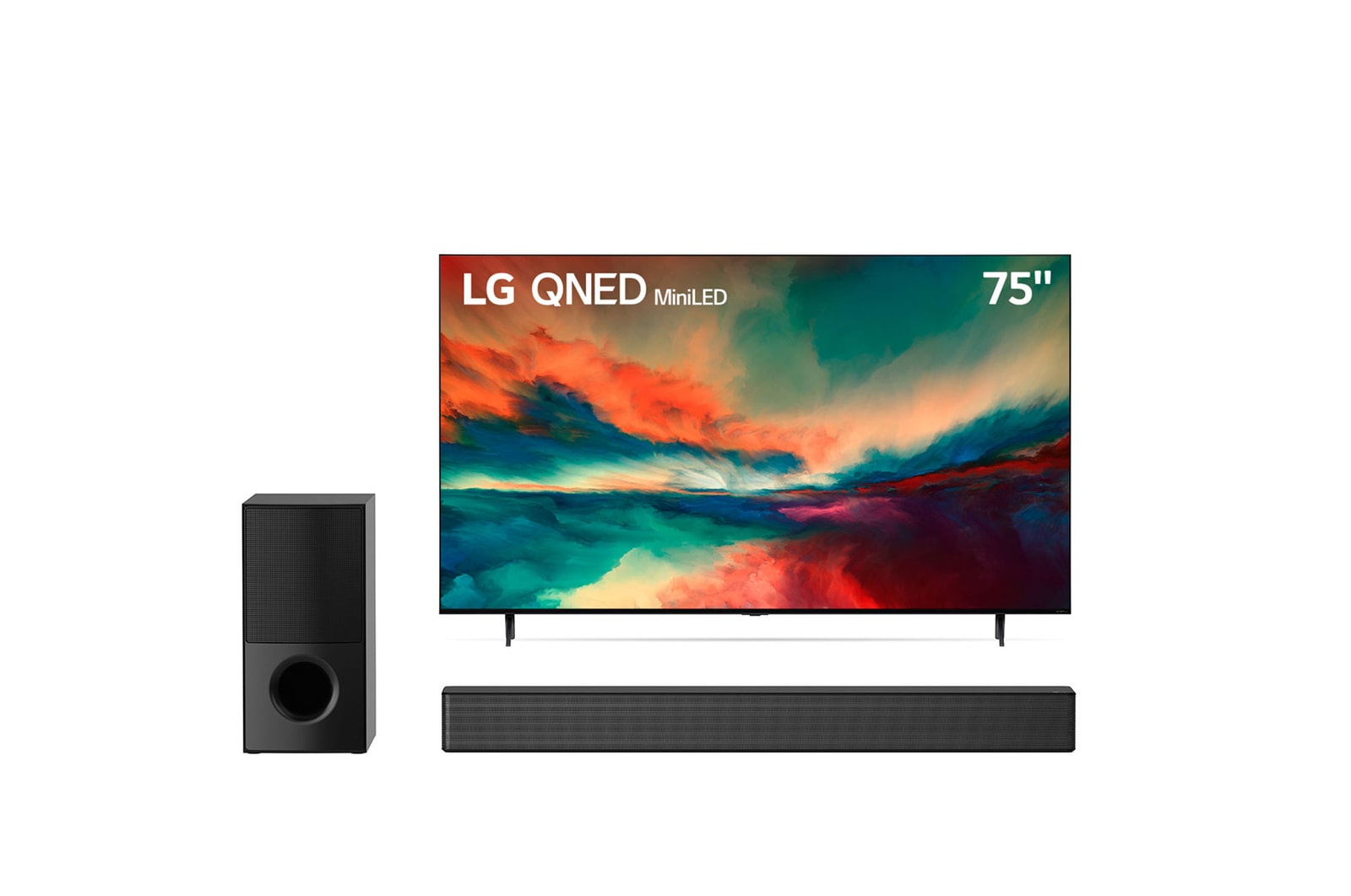 front view with Tv and sound bar