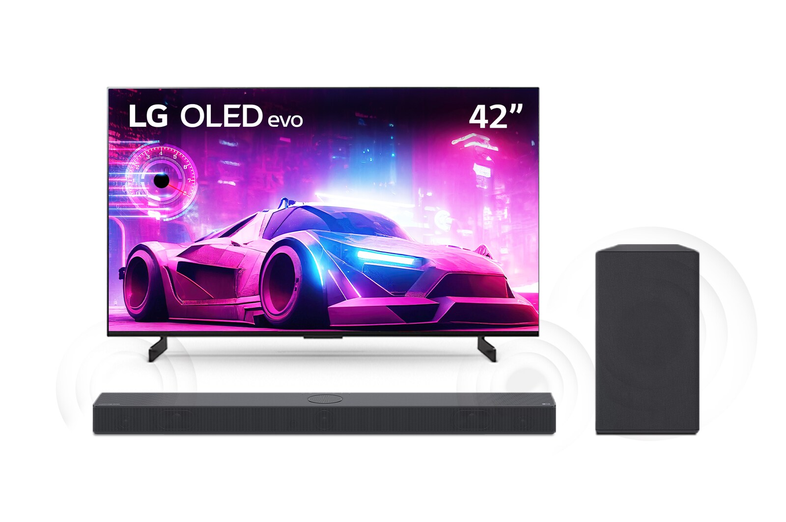 Vista frontal de la OLED42C3PSAy unos SC9S
