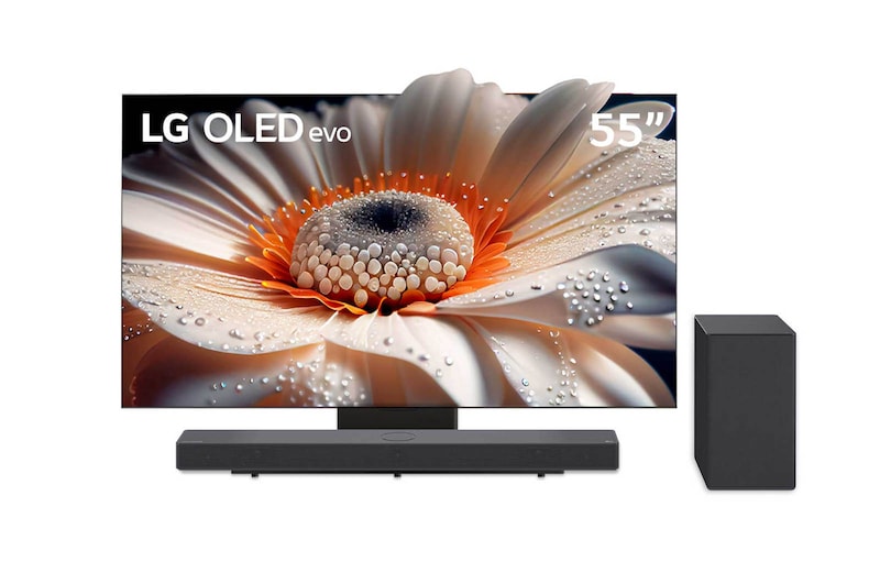 Vista frontal de Combo TV LG 55" OLED evo 4K WebOS + Sound Bar LG SC9S 400W Dolby Atmos OLED55C3PSA-SC9S