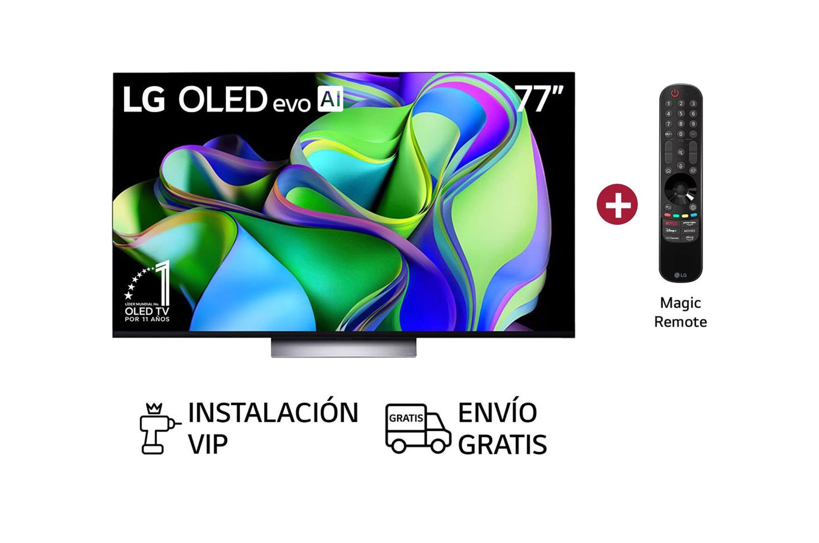 Televisor LG 77 OLED evo, 4K, Procesador AI α9, Smart TV, Dolby Vision  y Dolby Atmos, Incluye Magic remote - OLED77C3PSA