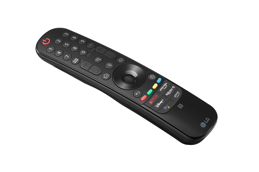 Control remoto LG MR22GC, diseño elegante y moderno, con botones intuitivos y funcionalidad avanzada para un fácil manejo de televisores LG."