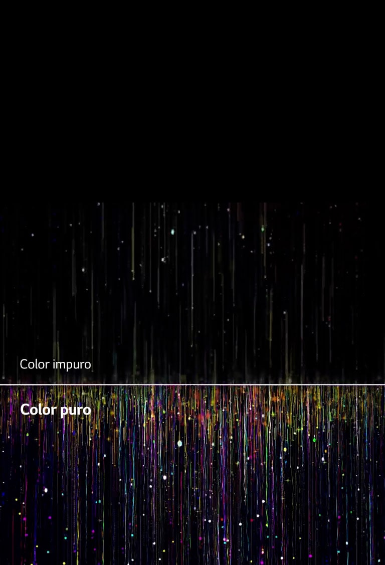 Impure colors as seen on conventional TVs on top passing through NanoCell filters to create pure colors on the bottom.