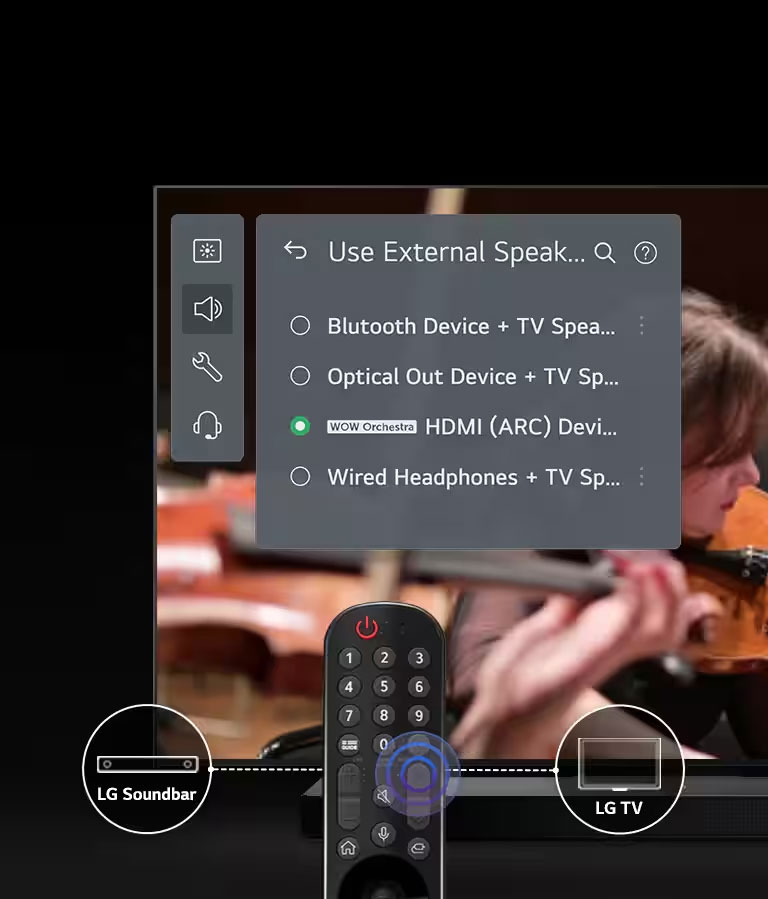 The interface to change settings is displayed on the TV screen.