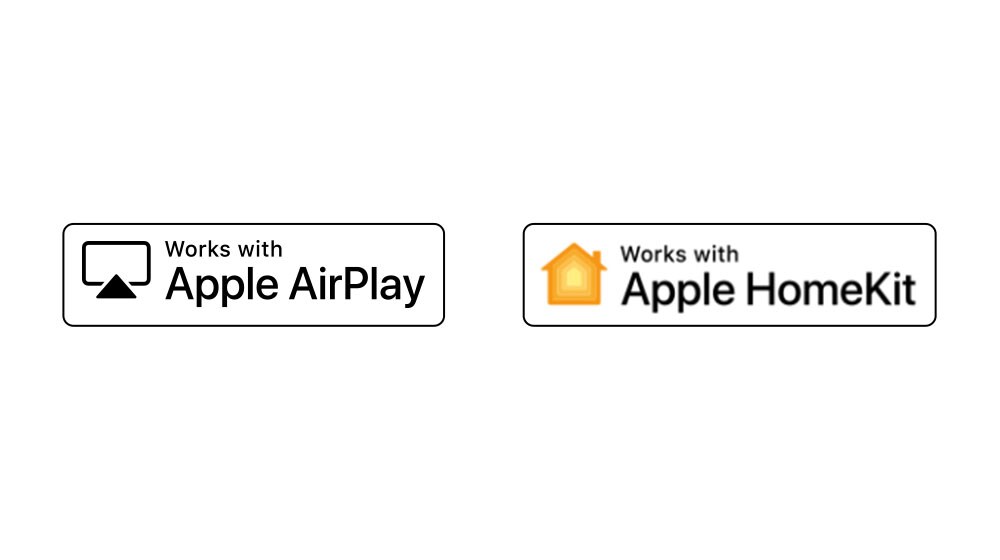 Hay cuatro logotipos desplazados en orden: Hola Google, Alexa incorporado, funciona con Apple AirPlay, funciona con Apple HomeKit.