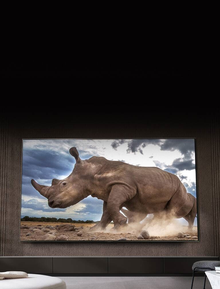QNED's ultra-big screen is magnificently displayed at low angles.
