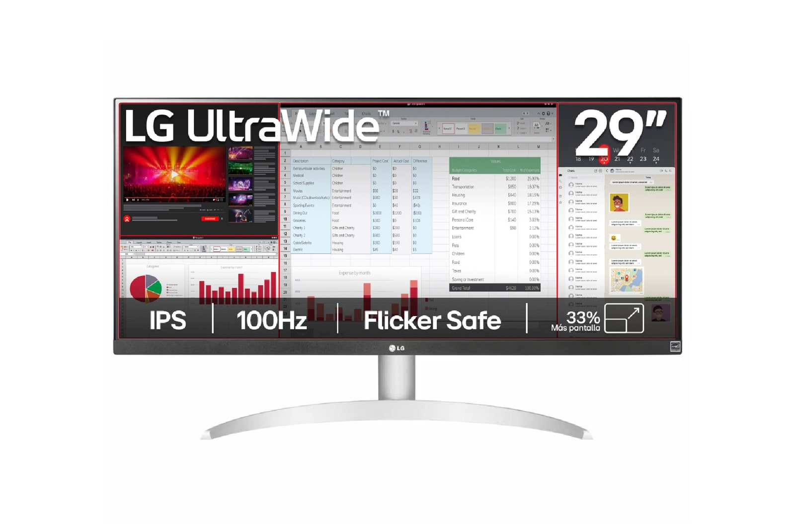 Vista frontal de Monitor IPS FHD de 29 Pulgadas UltraWide con Multitasking y HDR 10 29WQ600-W