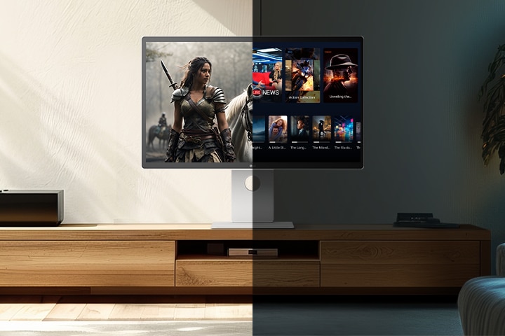 LG Smart Monitorを使って遊んでいる1人の女性と3人の子どもとの写真。