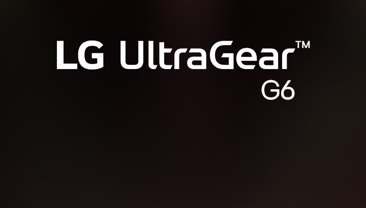 Logotipo UltraGear™ G6 en una habitación futurista iluminada con neón.