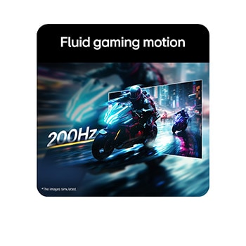 Escena de carreras de motocicletas mostrada en un monitor de juegos, ilustrando una frecuencia de actualización de 200Hz para un movimiento de juego fluido.