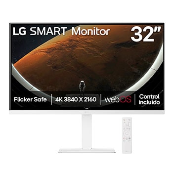Vista frontal de Monitor LG Smart 4K UHD de 32" con diseño elegante y webOS 32U720SA-W