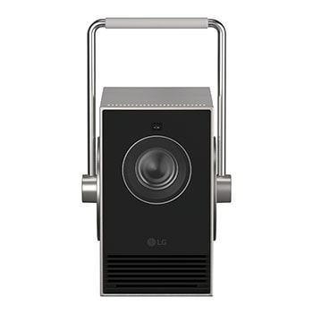 Vista frontal de Proyector LG CineBeam Q 4K UHD portátil de hasta 120" con diseño minimalista PU600U