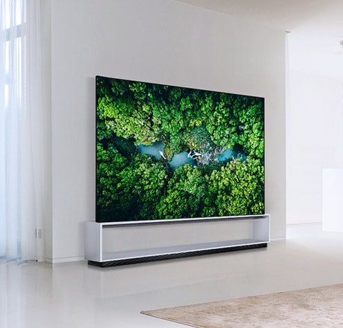 LG SIGNATURE OLED 8K is placed in the minimal style living room.