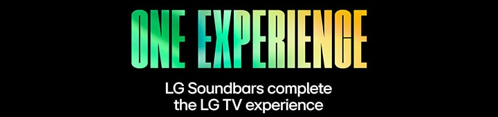 Las palabras 'ONE EXPERIENCE' en un patrón degradado verde y amarillo.