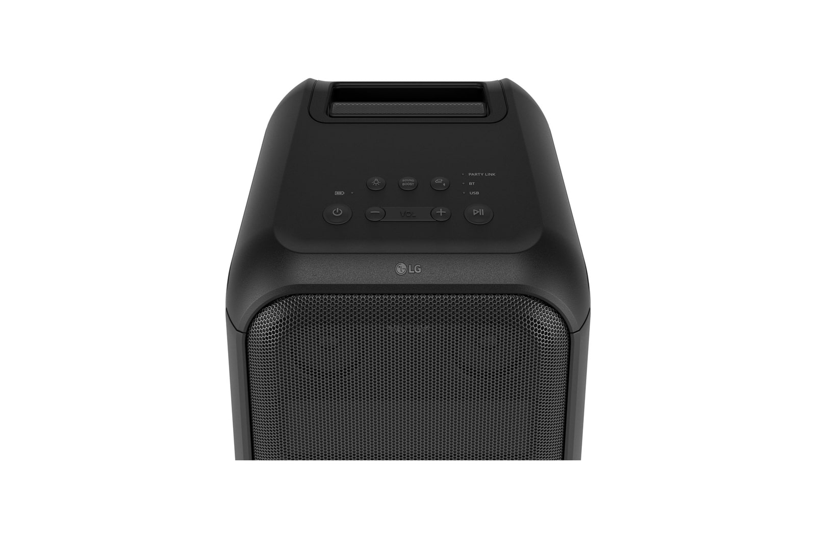 Ángulo de 45 grados de la vista superior. Muestra los botones y el logo de LG.