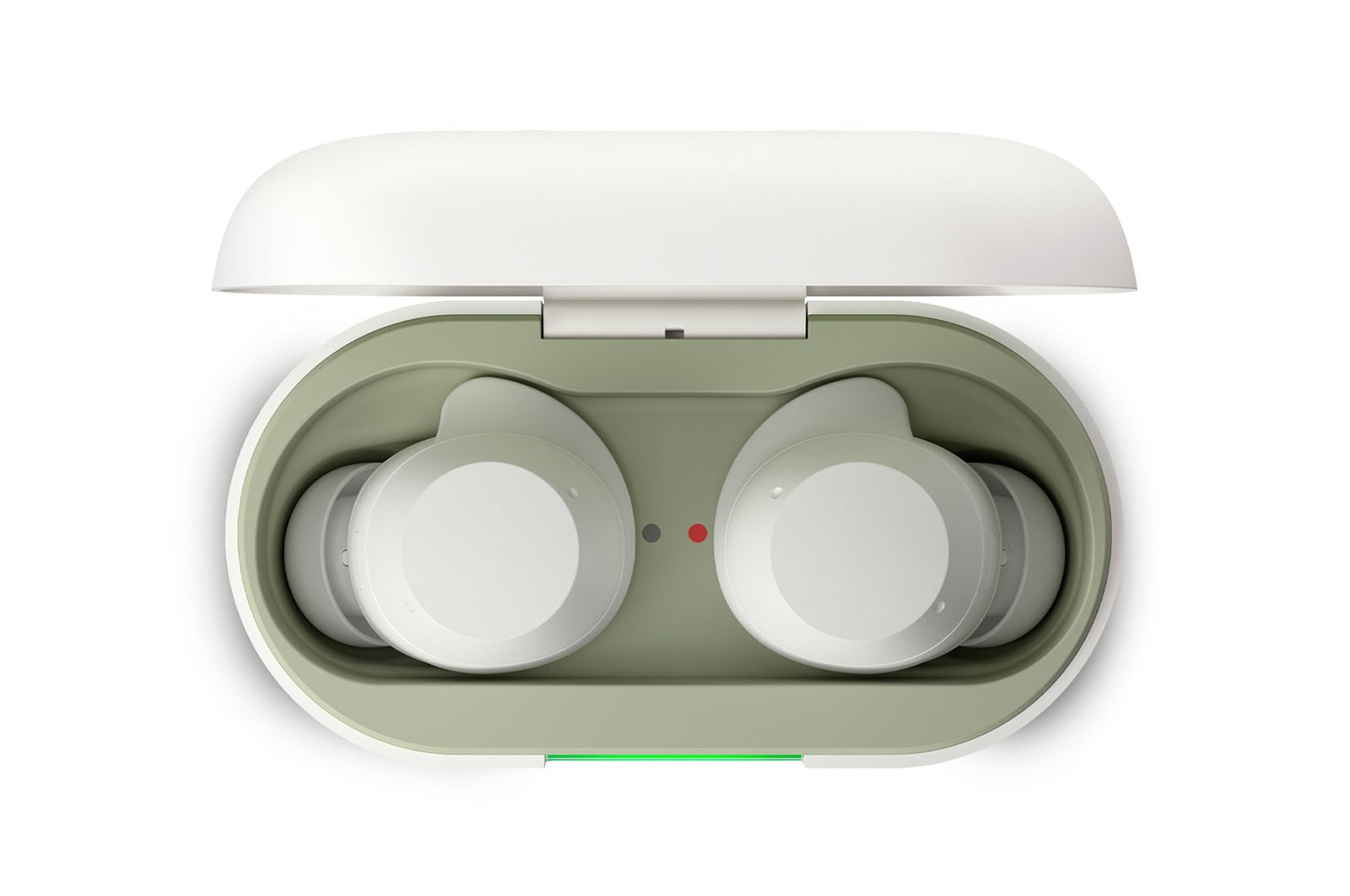 opened cradle top view with earbuds