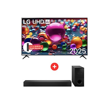 Vista frontal de Combo TV LG 86'' UA8050 Smart TV 4K  Magic Remote + Barra de sonido LG SH5A - Mejor juntos 86UA8050PSA.SH5
