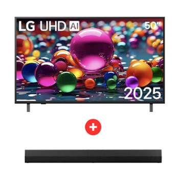 Vista frontal de Combo TV LG 50'' UHD UA7500 AI 4K Smart TV + Barra de sonido LG S20 - Mejor juntos 50UA7500PSA.S20