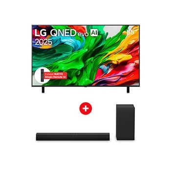 Vista frontal de Combo TV LG 55'' QNED85ASG Smart TV 4K AI + Barra de sonifo LG S40T - Mejor juntos 55QNED85ASG.S40