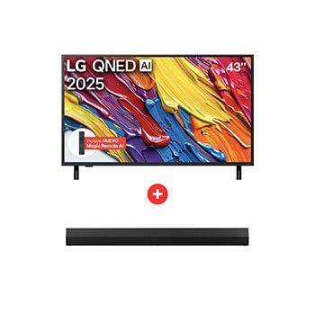 Vista frontal de Combo TV LG 43'' QNED82ASG Smart TV AI + Barra de Sonido LG S20A – Mejor juntos 43QNED82ASG.S20A
