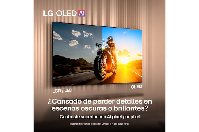 El procesador alpha 8 AI Gen2 se ilumina en color naranja y rosa, y de él salen rayos de luz de colores. El título habla sobre cómo el procesador ofrece una calidad 4K, con color y brillo sorprendentes. El texto en la imagen dice que el procesamiento neuronal de IA de NPU es aproximadamente 1.7 veces mayor y la operación de CPU es 1.4 veces más rápida.
