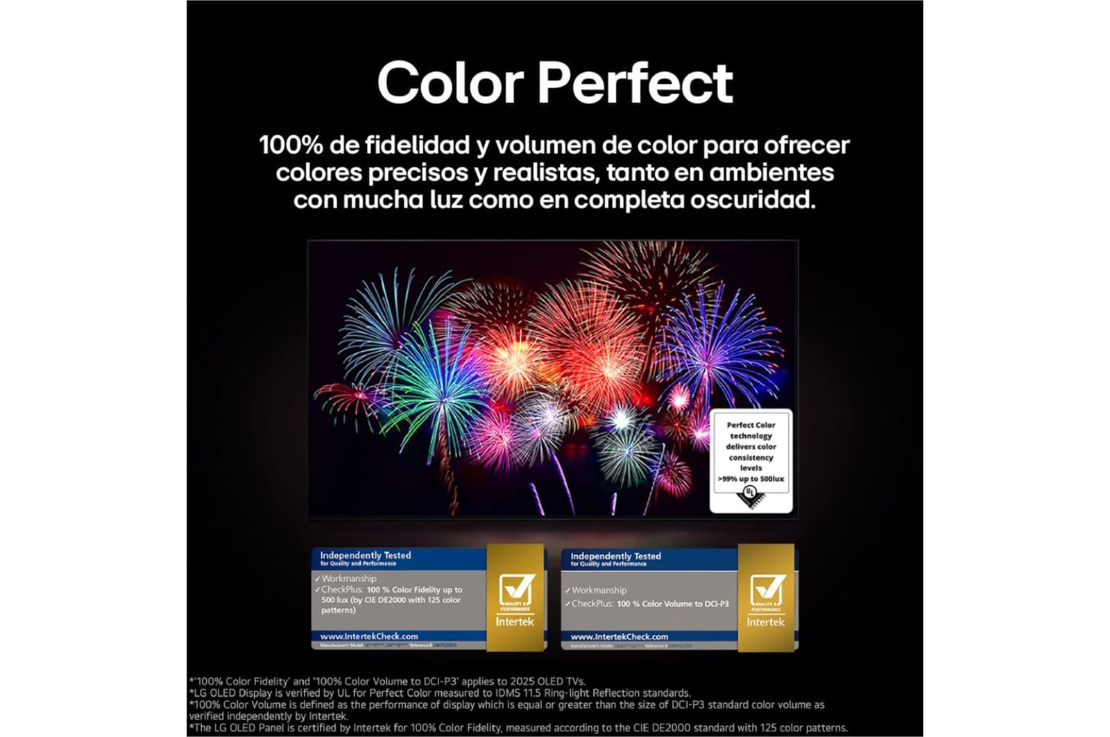 Un loro colorido en ultra alta definición sobre un fondo negro. A su alrededor hay gotas de agua suspendidas en el aire. La imagen muestra un Color Perfecto, ya que cada tono diferente del cuerpo del loro es vibrante y vívido. El fondo oscuro con salpicaduras de agua detalladas también resalta cómo la pantalla está libre de reflejos.