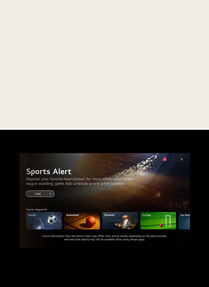 pantalla de inicio de webOS y el cursor hace clic en la Tarjeta rápida de juego y luego en la Tarjeta rápida de deportes, las cuales conducen a pantallas con contenido relacionado.
